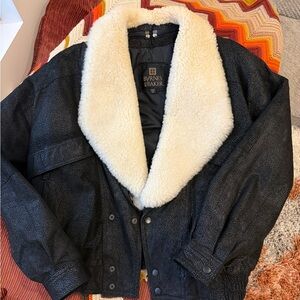 American Vintage Byrnes Baker Leather Fur Jacket Coat Bomber